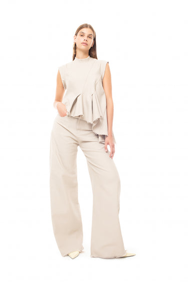 BEIGE WOVEN BOYFRIEND TROUSERS marques almeida