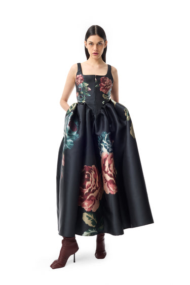 BLACK FLOWER PRINTED PRINCESS DRESS marques almeida
