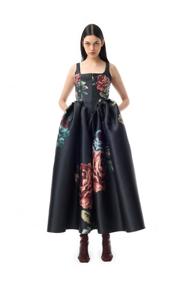 BLACK FLOWER PRINTED PRINCESS DRESS marques almeida