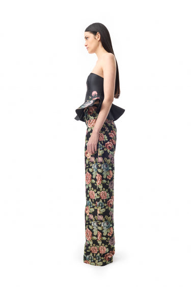 BLACK FLOWER PRINTED STRAPLESS WAISTED TOP marques almeida