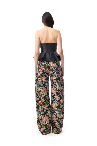 BLACK FLOWER PRINTED STRAPLESS WAISTED TOP marques almeida