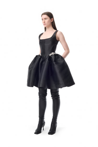 BLACK SHORT PUFF HEM DRESS WITH EMBELISHMENT marques almeida