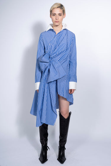 BLUE STRIPED SHIRT DRESS WITH SIDE BOW marques almeida