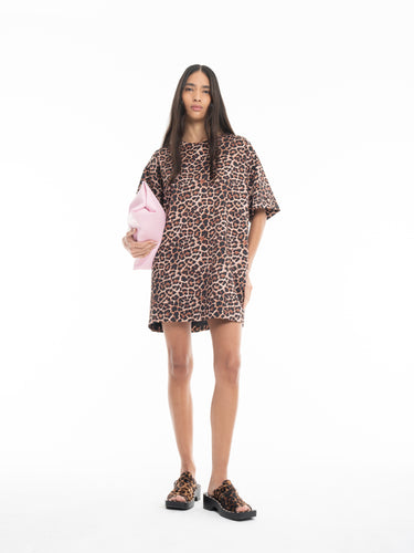 BONDED SATIN T-SHIRT DRESS IN LEOPARD PRINT marques almeida