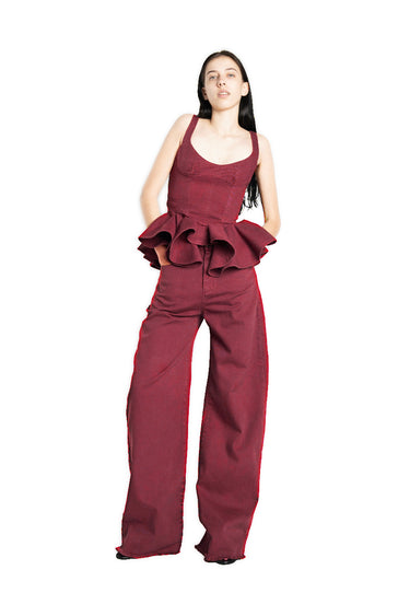 BURGUNDY DRILL CORSET WITH PEPLUM MARQUES ALMEIDA