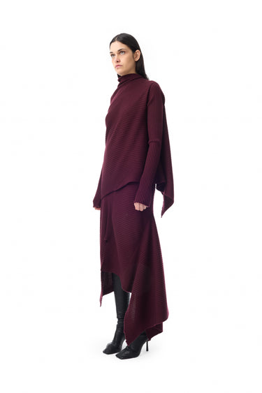 BURGUNDY MERINO DRAPED JUMPER marques almeida