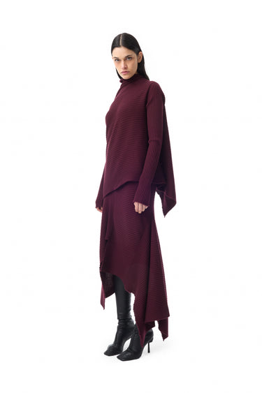 BURGUNDY MERINO DRAPED JUMPER marques almeida