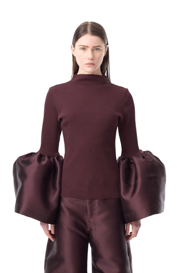 BURGUNDY TURTLENECK PUFF SLEEVE TOP
