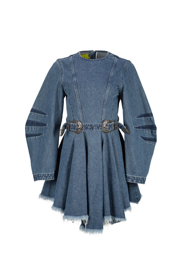 DENIM  SHORT DRESS WITH ROUND SLEEVES FITTED WAIST marques almeida