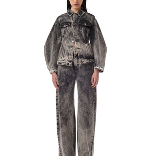 DENIM GREY ACID WASH EMBELLISHED FITTED JACKET marques almeida