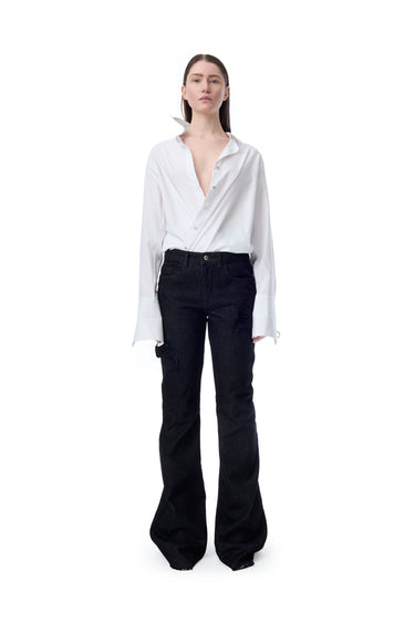 EMBROIDERED BLACK DENIM BOOTCUT JEANS marques almeida