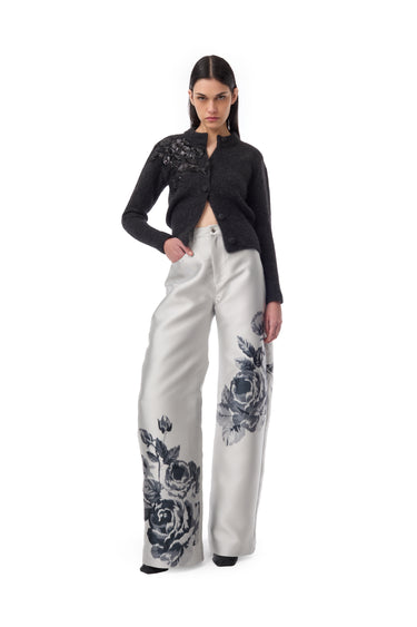 GREY FLOWER PRINTED BOYFRIEND PANTS marques almeida