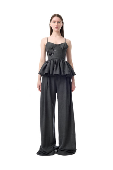 GREY PINSTRIPE WOOL PLEATED TROUSERS marques almeida