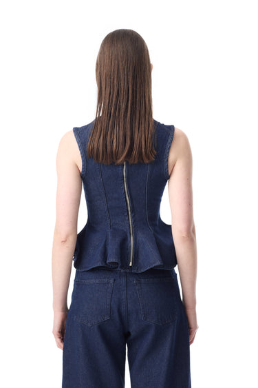 INDIGO EMBELLISHED SQUARE NECK CORSET TOP MARQUES ALMEIDA