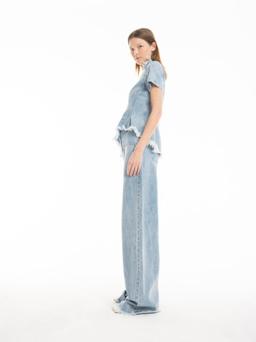 LIGHT BLUE DENIM ASYMMETRIC T-SHIRT marques almeida