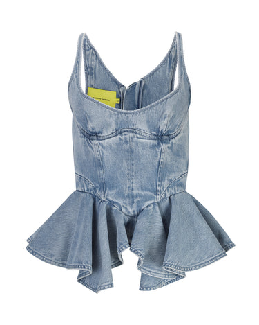 LIGHT BLUE DENIM CORSET WITH PEPLUM marques almeida