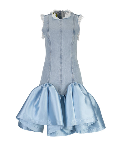 LIGHT BLUE DENIM FITTED DRESS WITH MIKADO PUFF HEM marques almeida