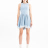 LIGHT BLUE DENIM RACER SHAPE FLOUNCE MINI DRESS marques almeida
