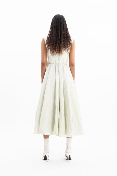 LIGHT GREEN WRINKLED COTTON SLEEVELESS MIDI DRESS marques almeida