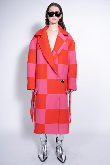 PINK AND RED CHECKED LONG COAT marques almeida