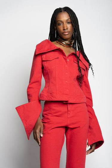 RED OFF-SHOULDER COLLAR JACKET marques almeida