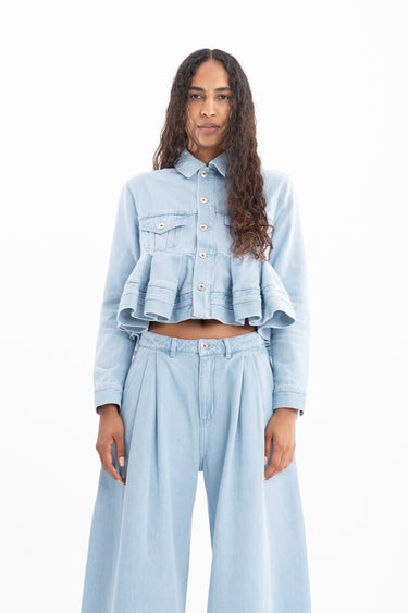 LIGHT BLUE DENIM CROPPED FLOUNCE JACKET marques almeida